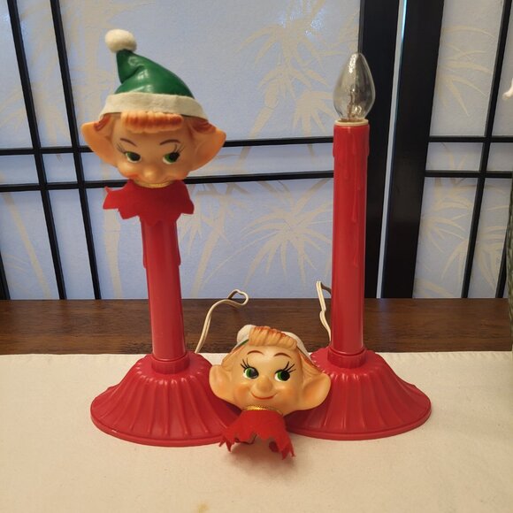 Vintage 60s Yule Glo Electric Christmas Elf Candle Lights Set of 2 - Work Great - Picture 5 of 7